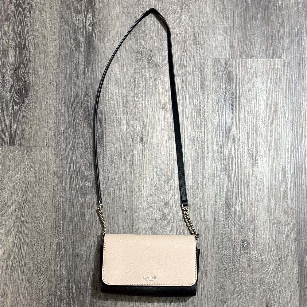 Kate Spade Black and Light Pink Crossbody Bag with Chain Strap